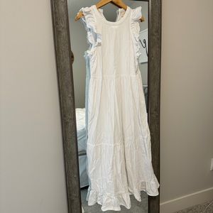 White ruffle sleeve midi dress